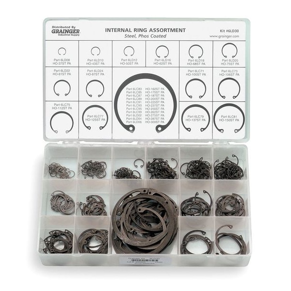 Internal Retaining Ring Assortment, Carbon Steel, Phosphate Finish
