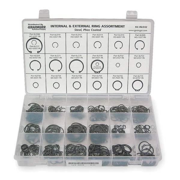 Internal and External Retaining Ring Assortment, Steel, Phosphate Finish