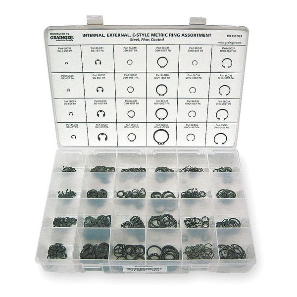 Internal and External Retaining Ring Assortment, Steel, Phosphate Finish