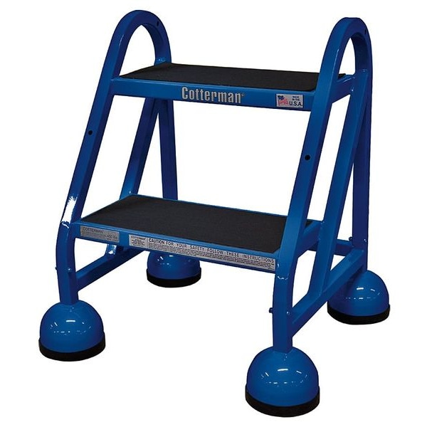 Rolling Step, 2 Steps, 22 in Overall Height, Steel, Blue