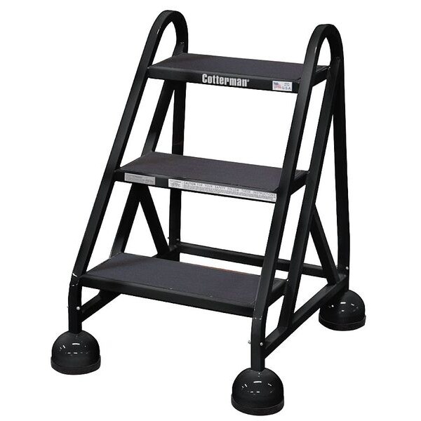 Rolling Step, 3 Steps, 31 in Overall Height, Steel, Black
