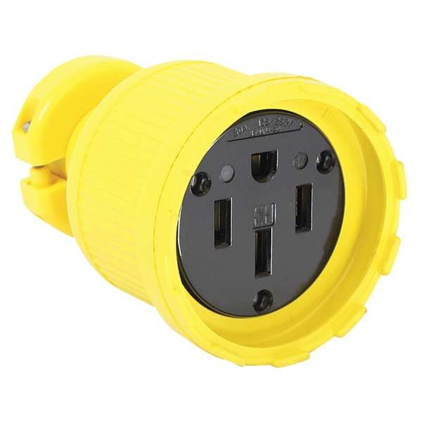 Straight Blade Connector, 14-50R, 50 A, 125/250V AC, 3 Pole, 4 Wire, Screw Terminals, Yellow