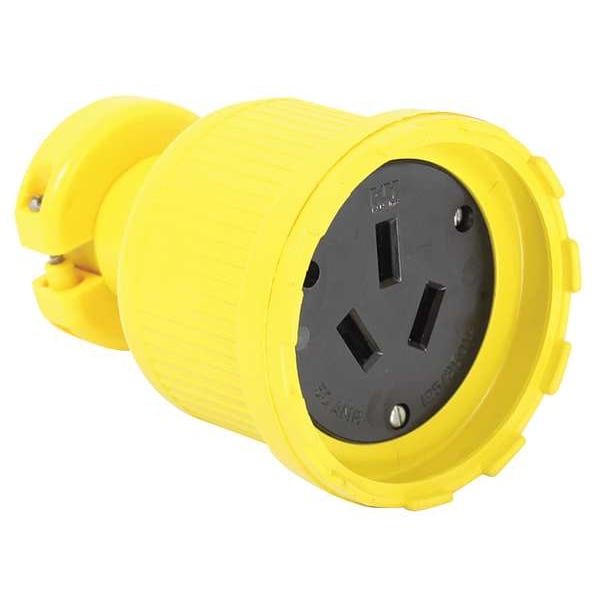 Straight Blade Connector, 10-50R, 50 A, 125/250V AC, 3 Pole, 3 Wire, Screw Terminals, Yellow