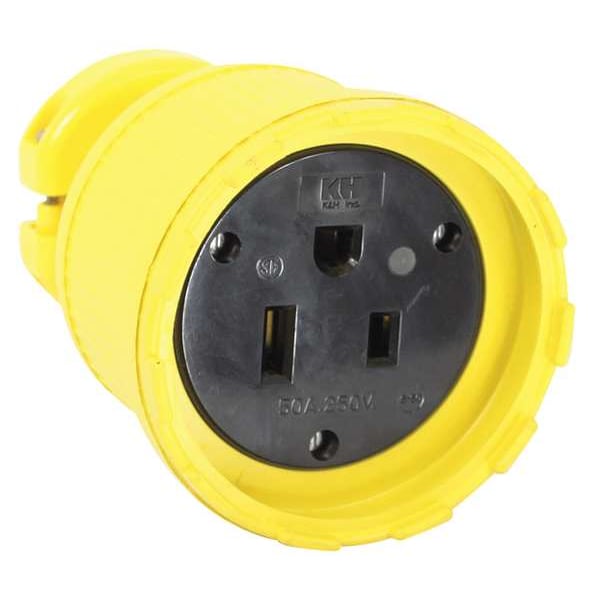 Straight Blade Connector, 6-50R, 50 A, 250V AC, 2 Pole, 3 Wire, Screw Terminals, Yellow