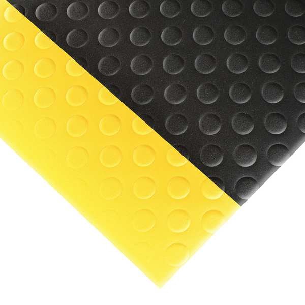 Antifatigue Mat, 5 ft. L x 3 ft. W, 1/2" Thickness, Closed Cell PVC Foam, Bubble, Black/Yellow
