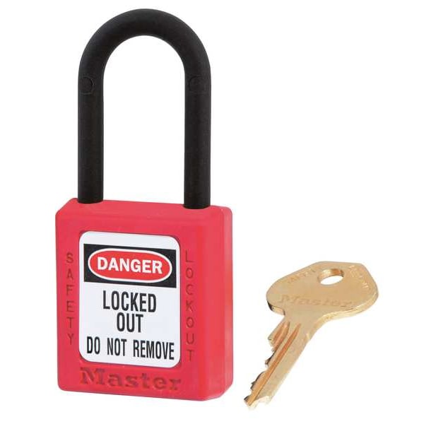 Lockout Padlock, Keyed Alike, Thermoplastic, Red, 1 1/2 in Shackle Height, 1 1/2 in Body Width