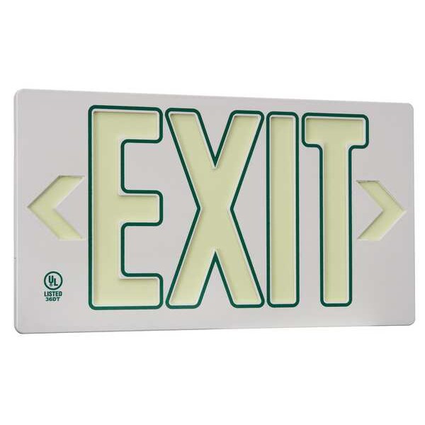 Exit Sign, Plastic, 15-3/8" W, 8-3/4" H, Exit (Double Arrows), White