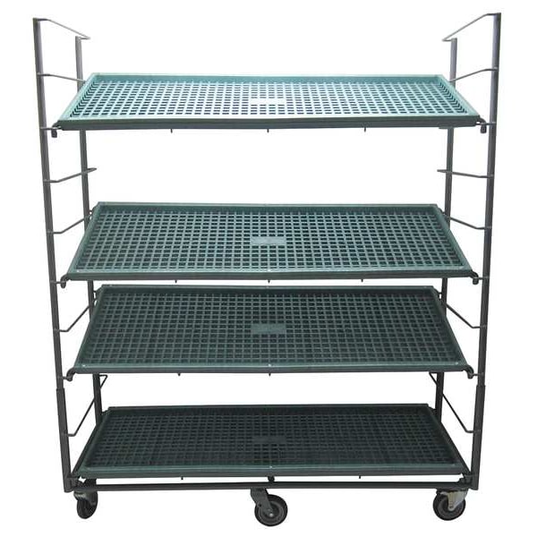 2 Sided Slat Stock Cart, Steel/Plastic, 1,200 lb Load Capacity, 4 Shelves, 61 in L, 24 in W