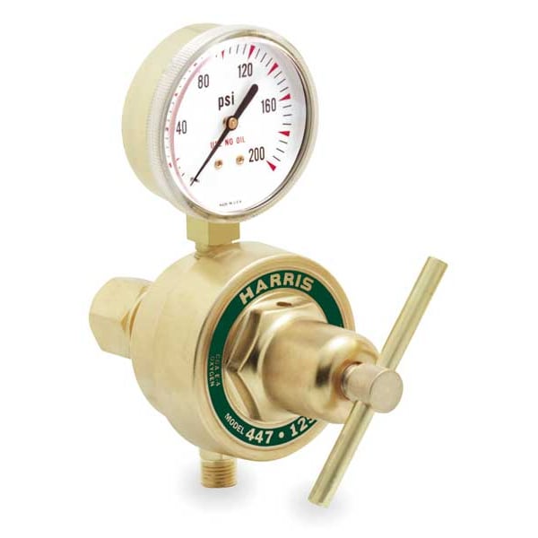 Gas Regulator, Oxygen, Single Stage, 1/4 in Inlet, 9/16"-18 Outlet, 0 to 125 psi