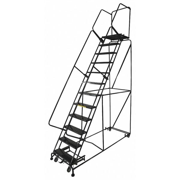 153 in H Steel Rolling Ladder, 12 Steps, 450 lb Load Capacity
