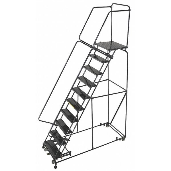133 in H Steel Rolling Ladder, 10 Steps, 450 lb Load Capacity