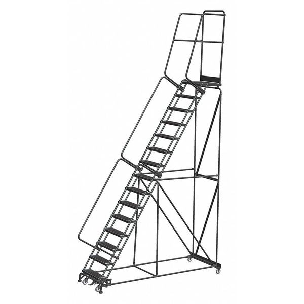 195 in H Steel Rolling Ladder, 15 Steps, 450 lb Load Capacity
