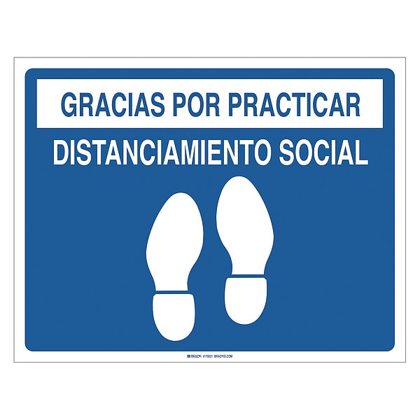 Social Distancing Floor Sign, 14 in H, 18 in W, Vinyl, Rectangle, Spanish, FS-1418-001