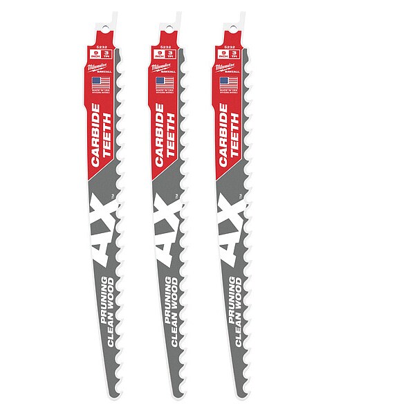 9 in. 3 TPI SAWZALL THE AX w/ CARBIDE TEETH Reciprocating Saw Blade for Pruning & Clean Wood (3 pk)