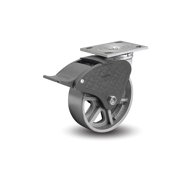 4" X 1-7/8" Cast Iron Swivel Caster, Total Lock Brake, Loads Up To 1000 lb