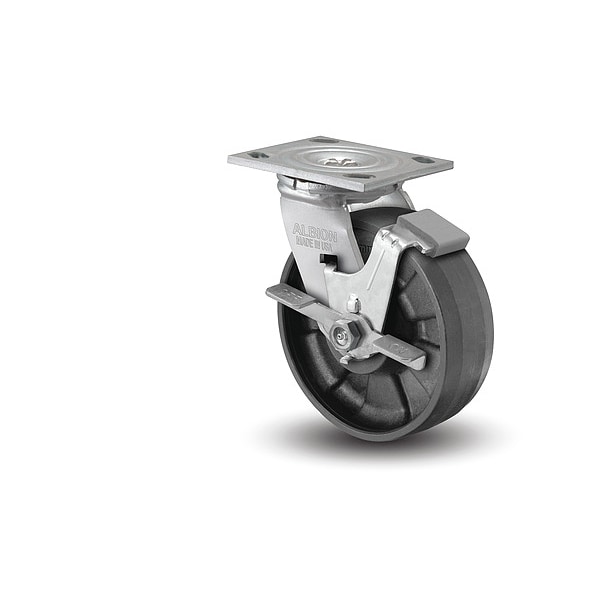 4" X 2" Non-Marking Nylon Maxim Swivel Caster, Face Brake, Loads Up To 800 lb