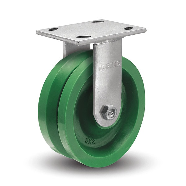4" X 2" Non-Marking Polyurethane V Grove Rigid Caster, No Brake, Loads Up To 300 lb