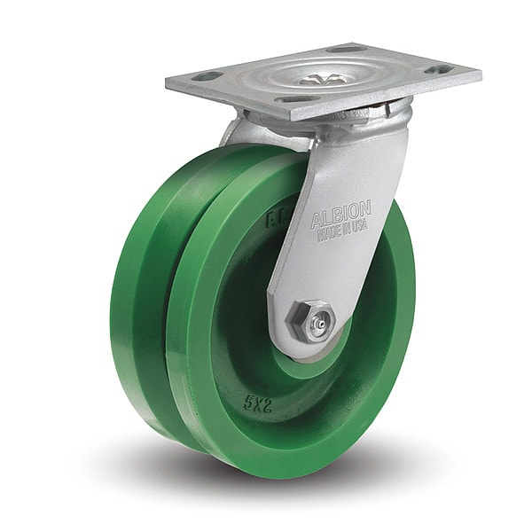 4" X 2" Non-Marking Polyurethane V Grove Swivel Caster, No Brake, Loads Up To 300 lb