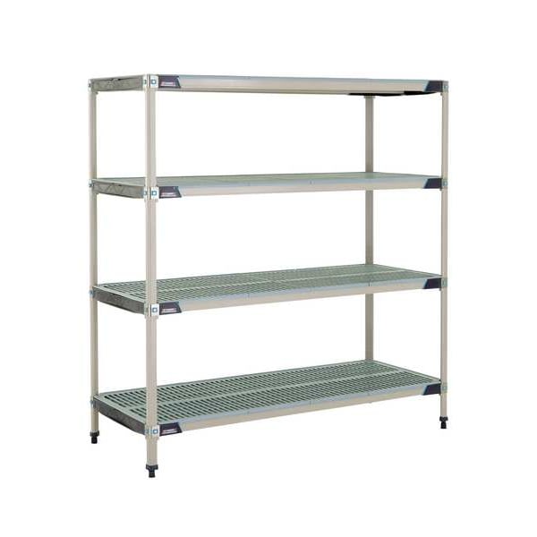 Plastic Industrial Shelving, 60 in D, 24 in W, 62 in H, 4 Shelves, Blue/Taupe