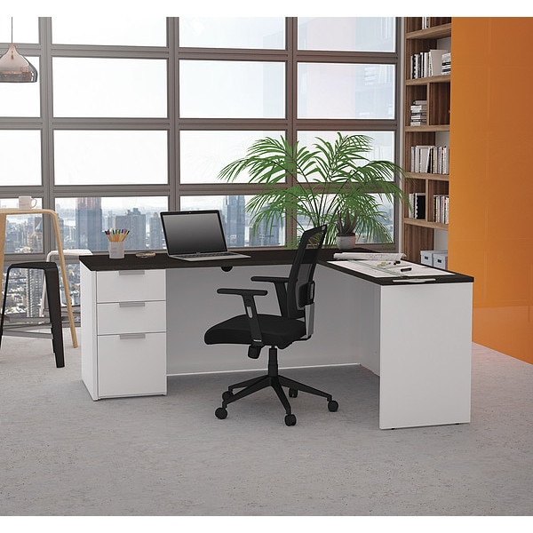 L Shaped Desk Plus L Desk, Pro-Concept, White/Deep Grey, 62.9" D X 29.7" H, 71.1" W X Melamine