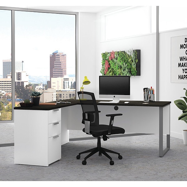 L Shaped Desk L-Desk, ProConcept Plus, Metal Leg, Wht/Gry, 68.9" D X 29.7" H, 71.1" W X Melamine