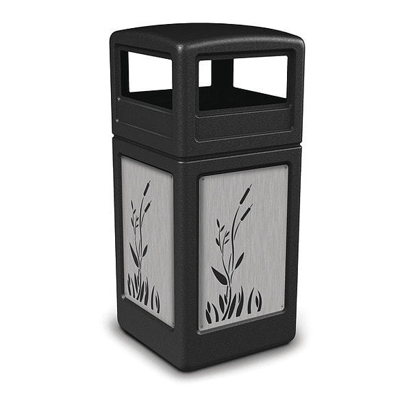 42 gal Square Outdoor Can, Black, Stainless Steel