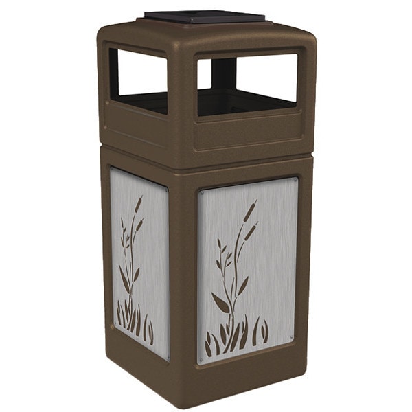 Waste Bin Ashtray Lid SS, Brown 42 gal.