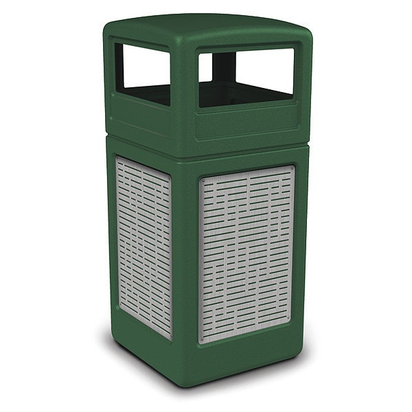 42 gal Square Outdoor Can, Green, Stainless Steel
