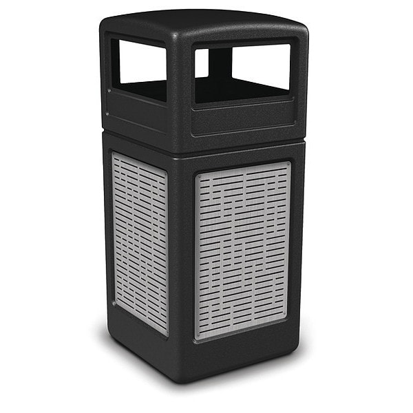 42 gal Square Outdoor Can, Black, Stainless Steel