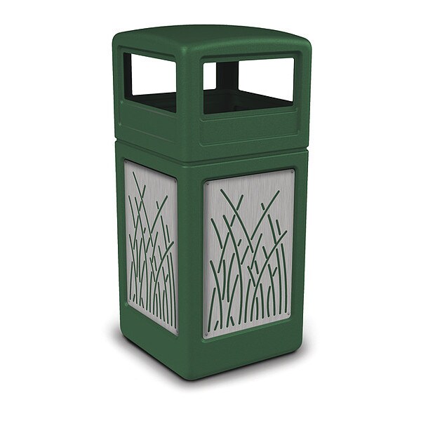 42 gal Square Outdoor Can, Green, Stainless Steel