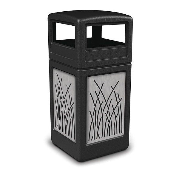 42 gal Square Outdoor Can, Black, Stainless Steel
