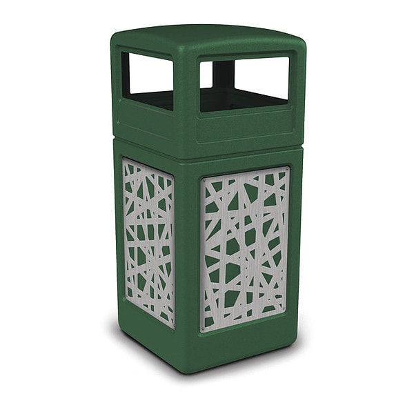 42 gal Square Outdoor Can, Green, Stainless Steel