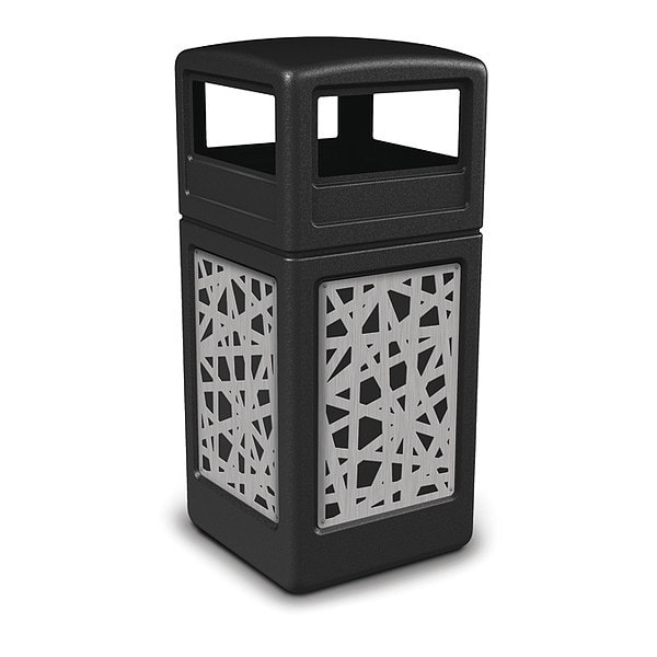 42 gal Square Outdoor Can, Black, Stainless Steel