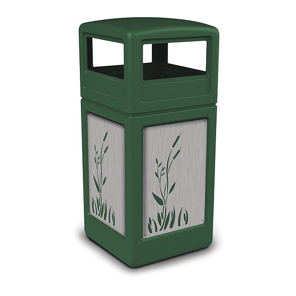 42 gal Square Outdoor Can, Green, Stainless Steel