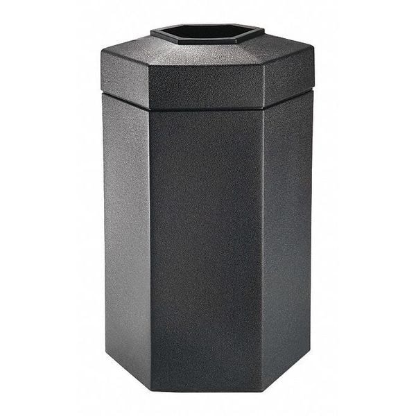 PolyTec Black Trash Container, Large 50-Gallon X-Large Hex, Open-Top Lid