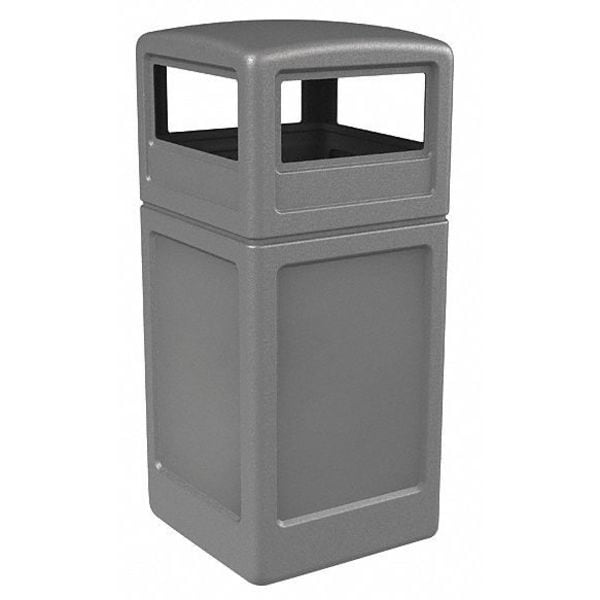 PolyTec Trash Container, 42-Gallon Square, Dome Lid, Gray