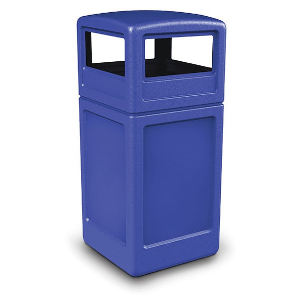 PolyTec Trash Container, 42-Gallon Square, Dome Lid, Blue