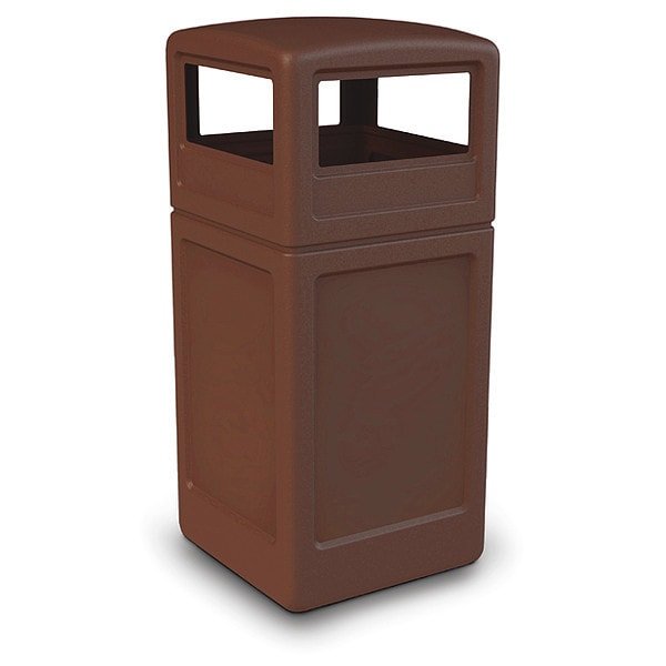 PolyTec Trash Container, 42-Gallon Square, Dome Lid, Brown