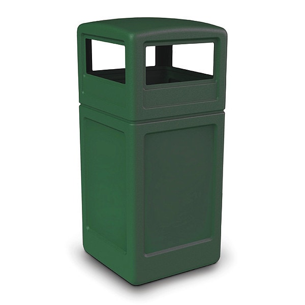 PolyTec Trash Container, 42-Gallon Square, Dome Lid, Green