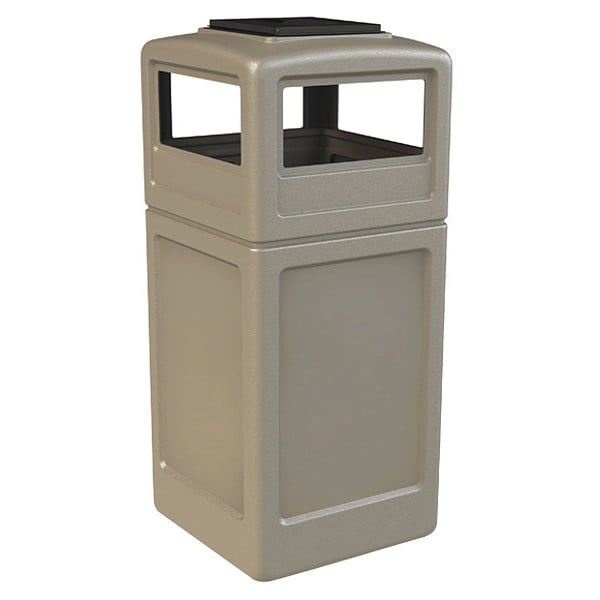 PolyTec Trash Container, 42-Gallon Square, Ashtray Lid, Beige