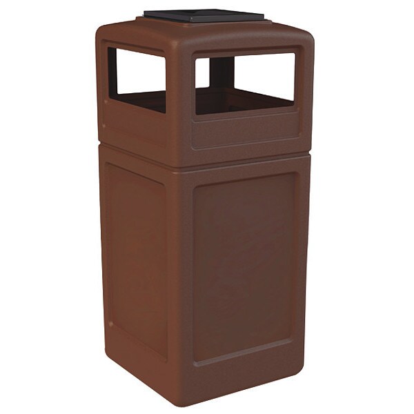 PolyTec Trash Container, 42-Gallon Square, Ashtray Lid, Brown