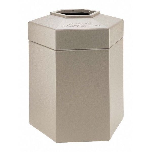 PolyTec Trash Container, Large 45-Gallon Large Hex, Open-Top Lid, Beige