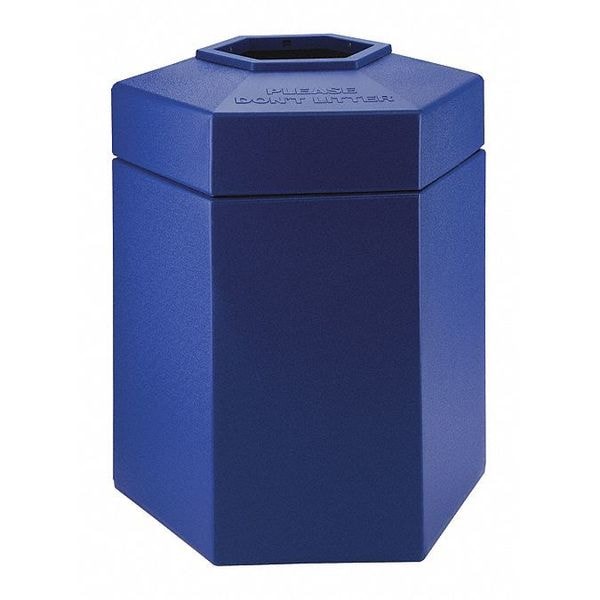 PolyTec Trash Container, Large 45-Gallon Large Hex, Open-Top Lid, Blue