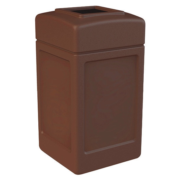 PolyTec 42-Gallon Trash Can: Square, Open-Top Lid, Brown