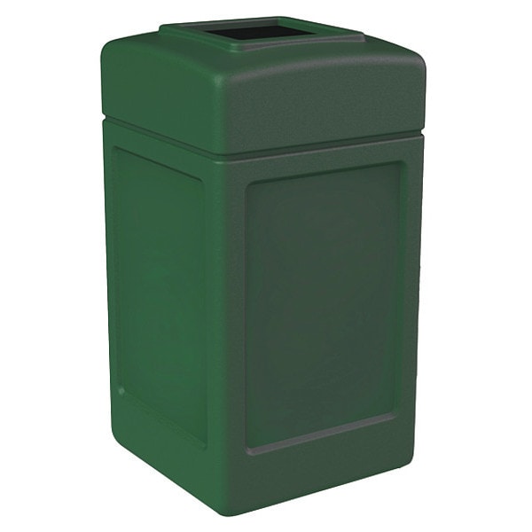 PolyTec 42-Gallon Trash Can: Square, Open-Top Lid, Forest Green