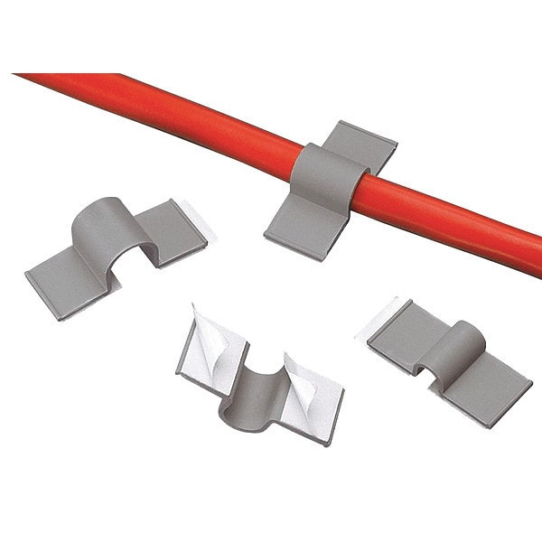 Cable Clip, PVC, 0.12 in Bundle Dia., Light Gray, 1.30 in L, 100 PK