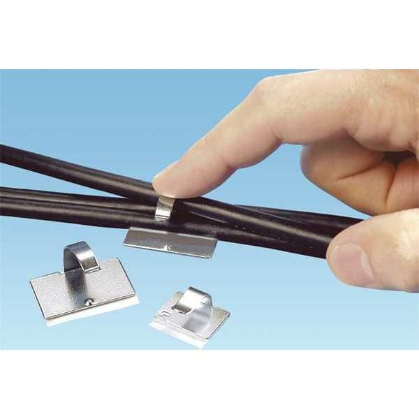 Cable Clip, Steel, 1/4 in Bundle Dia., Silver, 0.77 in L, 100 PK