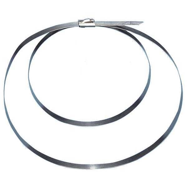 Cable Tie, 28 in L, 4 in Max Bundle Dia., Silver, 304 Stainless steel, 600 lb Strength, 50 PK