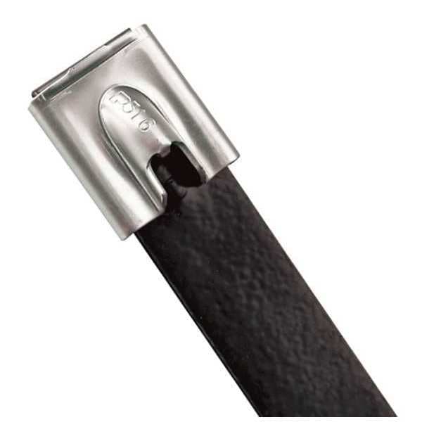 Cable Tie, 18 in L, 4 in Max Bundle Dia., Black, 316 Stainless Steel, 450 lb Strength, 50 PK