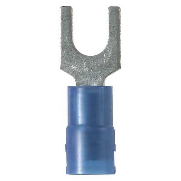 Fork Terminal, #6 Stud Size, 14 AWG, 600 V, Nylon Insulated, Blue, 100 PK